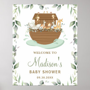 Chic Greenery Noah's Ark Baby Shower Welcome Sign Poster