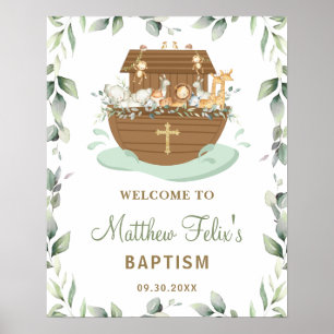 Chic Greenery Noahs Ark Baptism Willkommen Poster