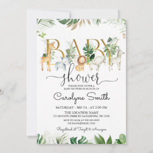 Chic Greenery Safari Animals Baby Shower Einladung