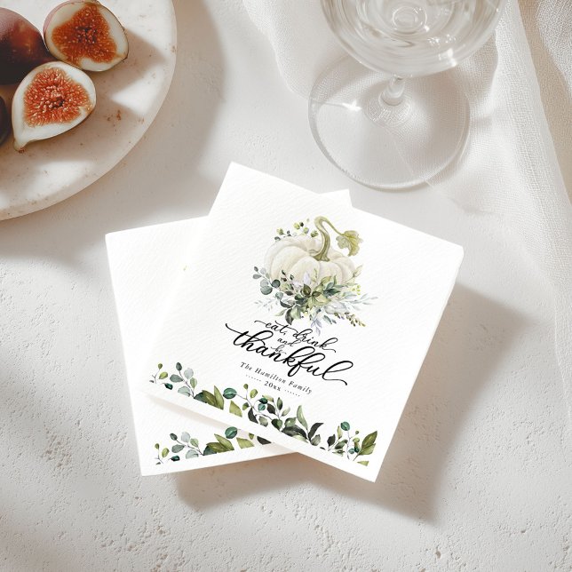 Chic Greenery White Pumpkin Erntedank Serviette (Von Creator hochgeladen)