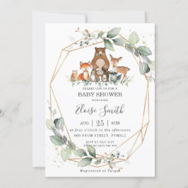 Chic Greenery Woodland Animals Baby Dusche neutral Einladung