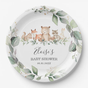 Chic Greenery Woodland Animals Baby Dusche neutral Pappteller