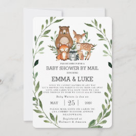 Chic Greenery Woodland Animals Baby Shower by Mail Einladung