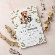 Chic Greenery Woodland Animals Baby Shower