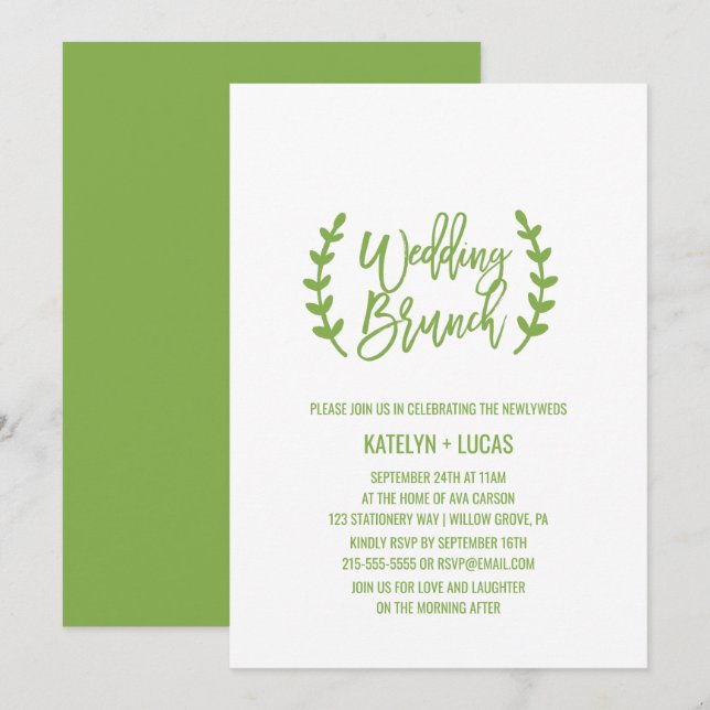 Chic Greenery Wreath Calligraphy Wedding Brunch Einladung (Vorne/Hinten)