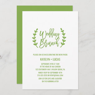 Chic Greenery Wreath Calligraphy Wedding Brunch Einladung