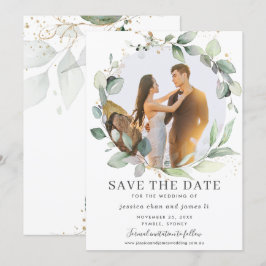Chic Greenery Wreath Foto Save the Date Card Einladung