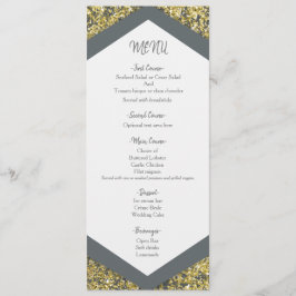 Chic Grey & Gold Glitzer Flakes Glam Wedding Menu Menükarte