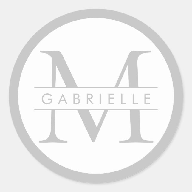 Chic Grey Round Monogram Fevor Label Runder Aufkleber (Vorderseite)