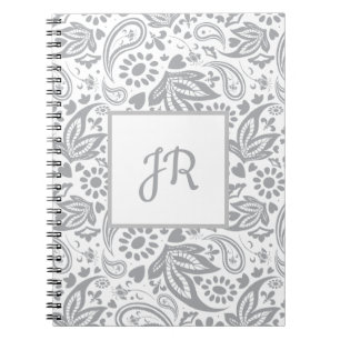 Chic Grey White Pattern Monogram Notizblock