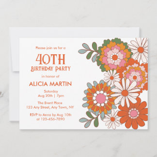 Chic Groovy Retro Hippie Flora Leaf Geburtstag Einladung