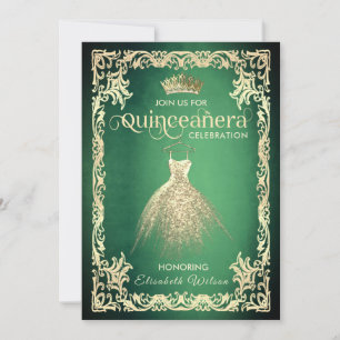 Chic grünen Luxus Gold Kleid tiara Quinceañera Einladung