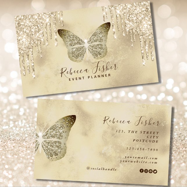 Chic Grunge Rustikale Butterfly Elfenbeingoldtropf Visitenkarte (grunge butterfly business cards)