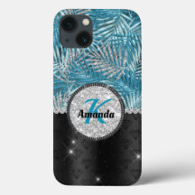 Chic gurt türkis Aqua Glitzer Blätter monogramm