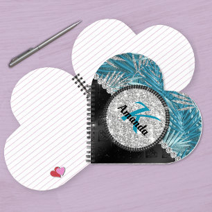 Chic gurt türkis Aqua Glitzer Blätter monogramm Notizbuch