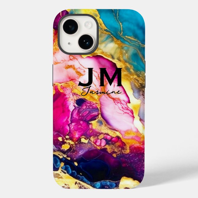 Chic gürtelfarbene Marmor Imitate Glitzer Monogram Case-Mate iPhone Hülle (Rückseite)