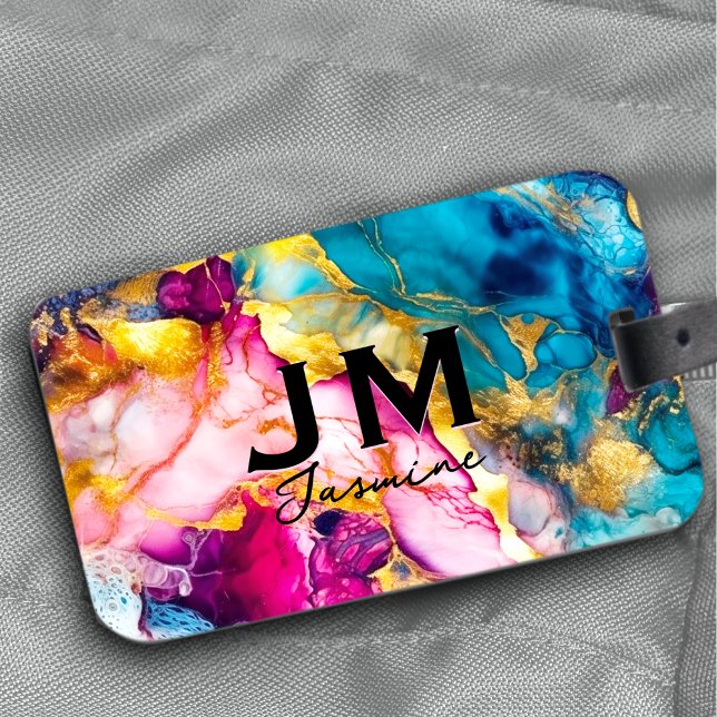 Chic gürtelfarbene Marmor Imitate Glitzer Monogram Gepäckanhänger (Von Creator hochgeladen)