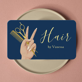 Chic Hair Salon Hairstylist Hairdresser Navy Blue Visitenkarte