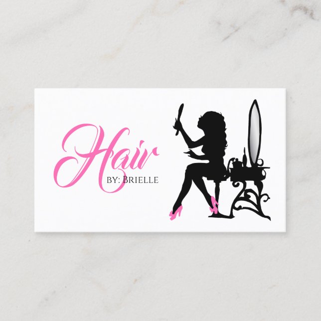 Chic Hair Salon Pink und Schwarz Frauenhaus Stylis Visitenkarte (Vorderseite)