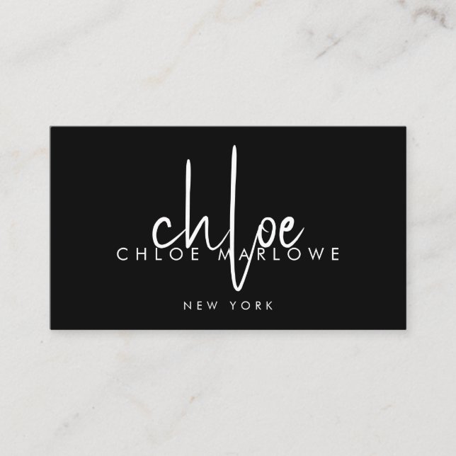 Chic Hair Stylist Minimalistisch Monogram Black Visitenkarte (Vorderseite)