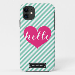 Chic Hallo Hot Pink Herz   Mint Streifen individue Case-Mate iPhone Hülle