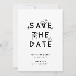 Chic Hand Drawn Black and White Wedding Save The Date