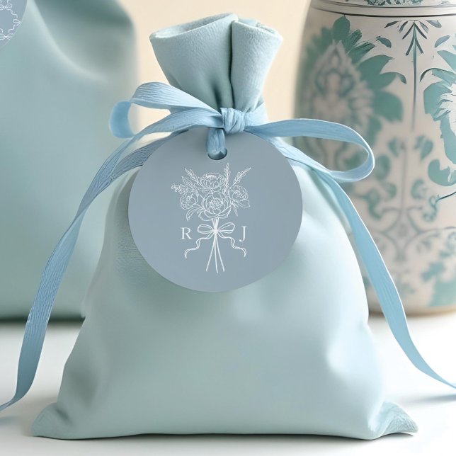 Chic Hand Drawn Bow & Floral Bouquet Monogramm Geschenkanhänger (Chic Hand Drawn Bow & Floral Bouquet Monogram Favor Tags)