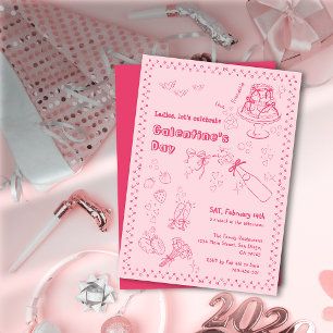 Chic Hand Drawn Champagne Galentine's Day Party Einladung
