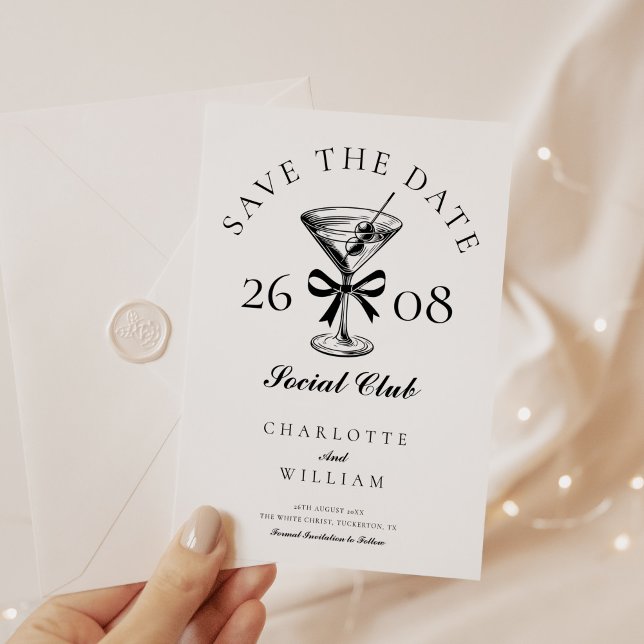 Chic Hand Drawn Martini Retro Save The Date (Von Creator hochgeladen)