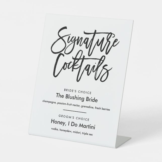 Chic Hand Letature Cocktails Menü Black Sockelschild (Vorderseite)