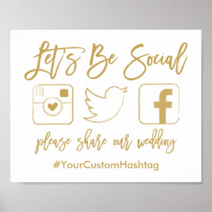 Chic Hand Letding Wedding Hashtag Gold Sign Poster