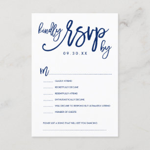 Chic Hand Letding Wedding RSVP Optionen Card Navy