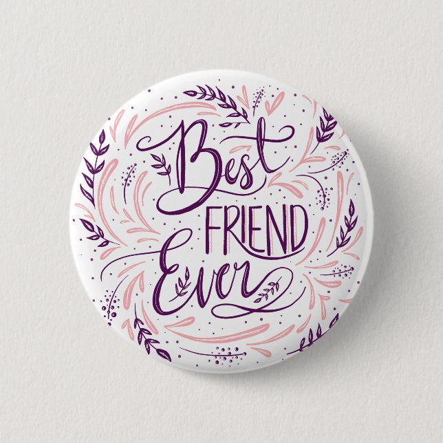 Chic Hand Letted Best Friend je Typografie Button (Vorderseite)
