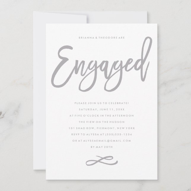Chic Hand Letted Engagement Party Einladung (Vorderseite)
