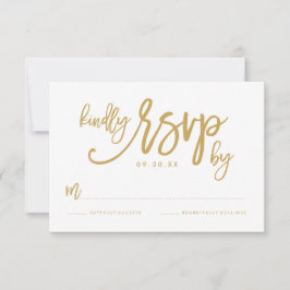Chic Hand Letted Gold Wedding RSVP Card Karte