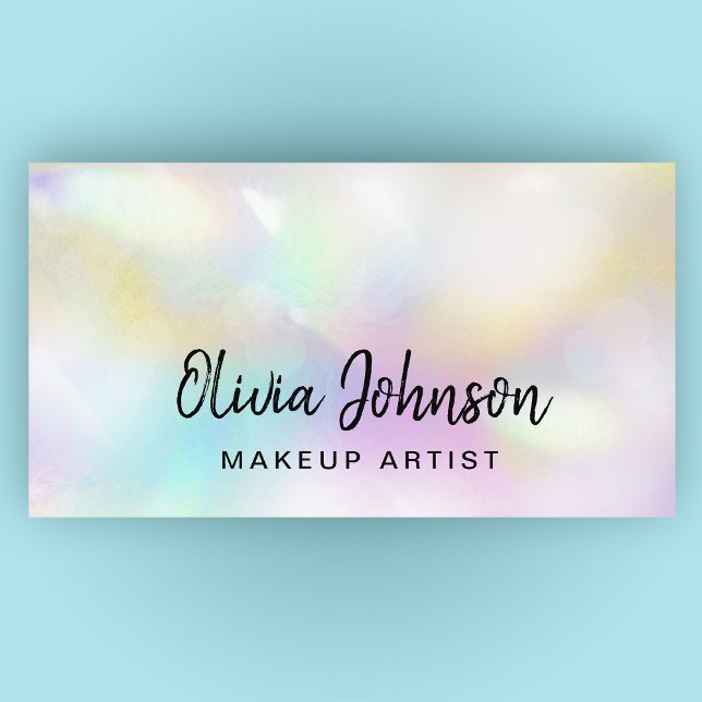Chic Hand Letted Holographic Opal Business Card Visitenkarte (Von Creator hochgeladen)