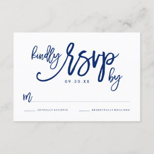 Chic Hand Letted Navy Wedding RSVP Card