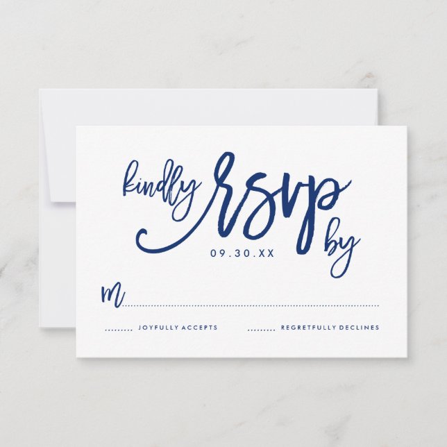 Chic Hand Letted Navy Wedding RSVP Card (Vorderseite)