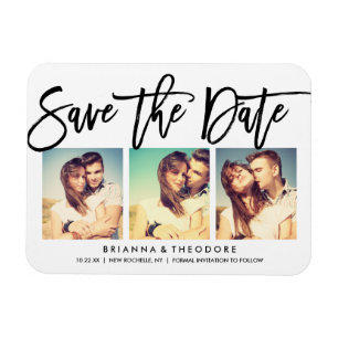 Chic Hand Letted Save the Date Foto Collage Magnet