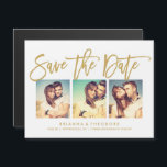Chic Hand Letted Save the Date Foto Collage Magneteinladung<br><div class="desc">Dieses elegante und moderne 3-Foto speichert den Datums-Magneten mit einer schönen Schrift in Gold. Besuchen Sie den Shop,  um die Erholung der Sammlung aus der Chic Typografy Gold Suite zu sehen.</div>