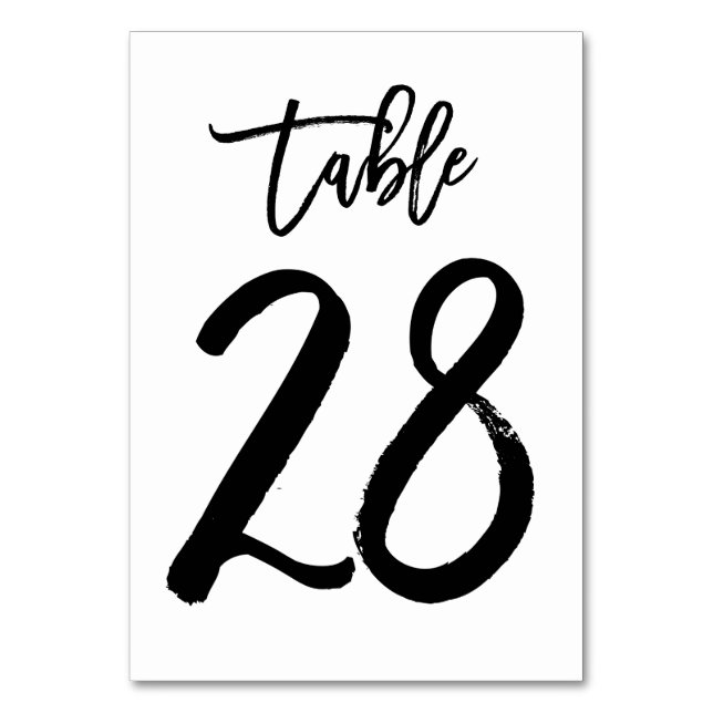 Chic Hand Letted Tischnummer Card | Tabelle 28 (Vorderseite)
