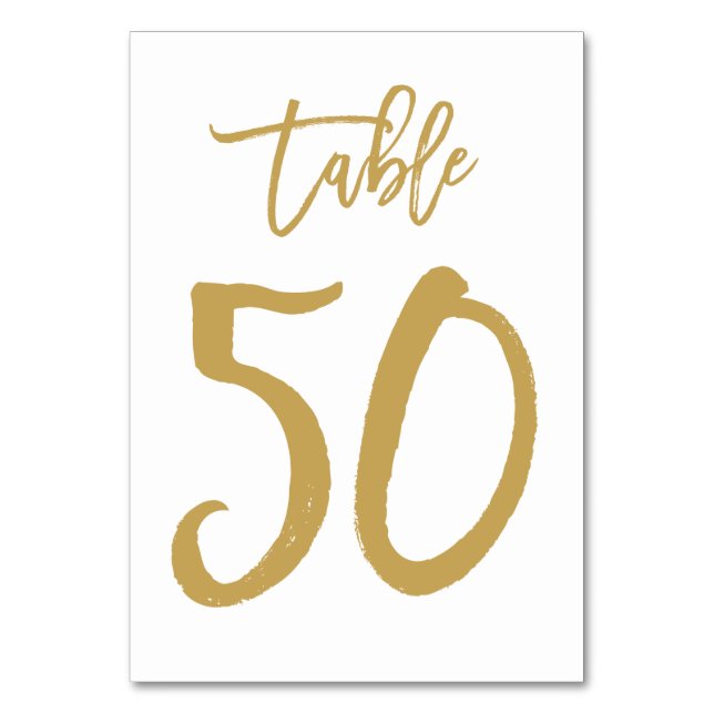 Chic Hand Letted Tischnummer Gold | Tabelle 50 (Vorderseite)