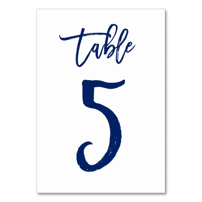 Chic Hand Letted Tischnummer Navy | Tabelle 5 (Vorderseite)