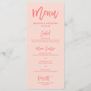 Chic Hand Letted Wedding Menu   Korallen Menükarte