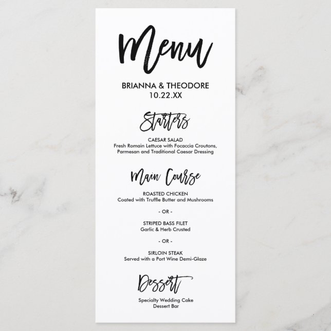 Chic Hand Letted Wedding Menu Menükarte (Vorderseite)