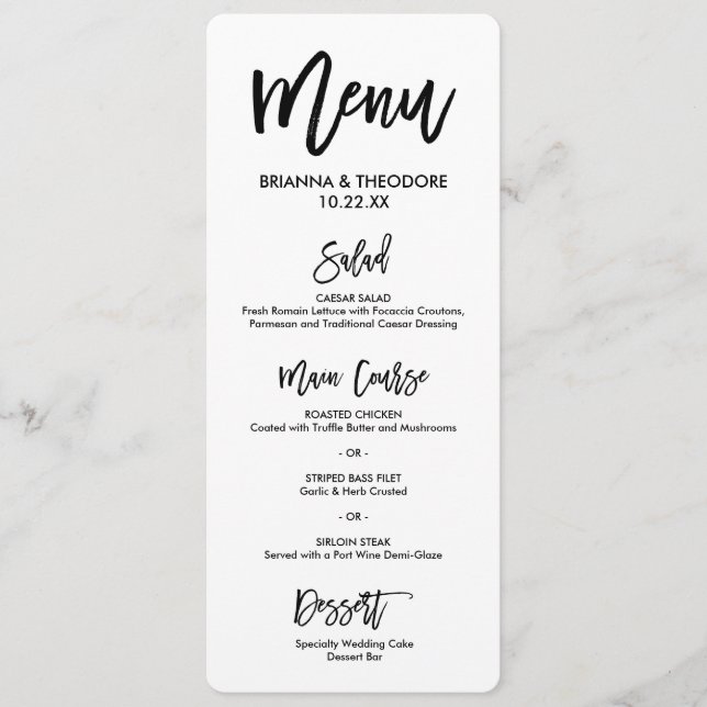 Chic Hand Letted Wedding Menu Menükarte (Vorderseite)