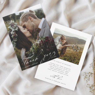 Chic Hand Letter 2 Foto Hochzeit Dankeskarte