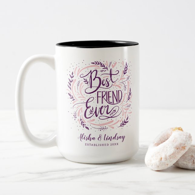 Chic Hand Letter Bester Freund je Personalisiert Zweifarbige Tasse (Mit Donut)