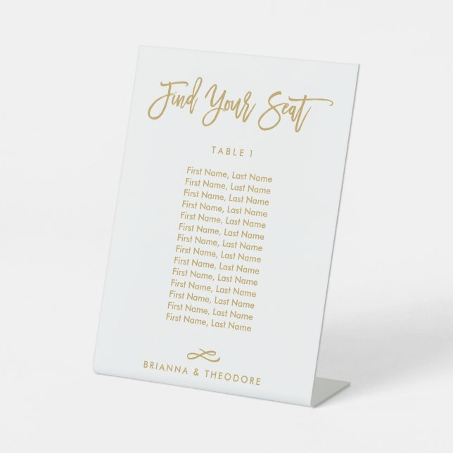 Chic Hand Letter individueller Sitzplan Gold Sockelschild (Vorderseite)