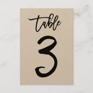 Chic Hand Letter Kraft Tischnummer Card   Tabelle 